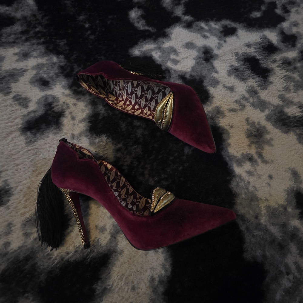 Christian Louboutin Burgundy and Gold Heels